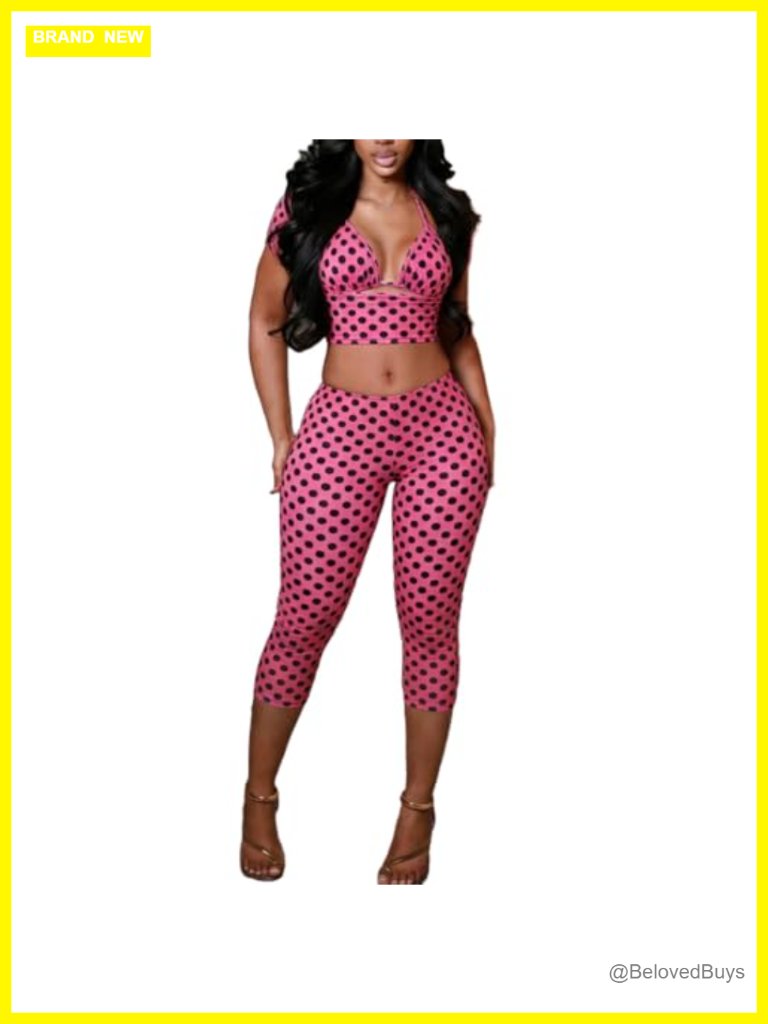 Polka Dot 3 Piece Set Halter Crop Top Bodycon Pants Clubwear Y2k